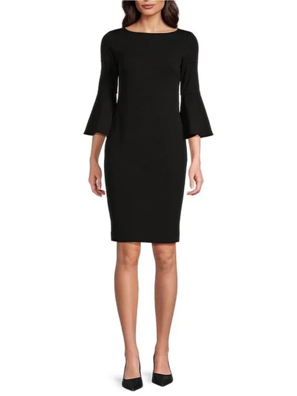 💼 Calvin Klein Petite 0P Black Bell Sleeve Sheath Dress Work Office Romantic